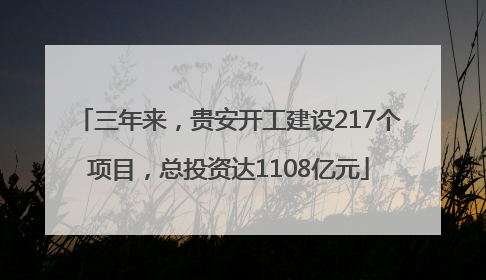 三年来，贵安开工建设217个项目，总投资达1108亿元