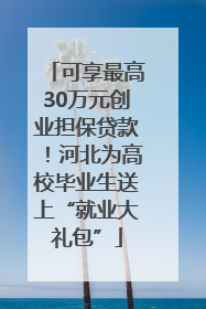 可享最高30万元创业担保贷款！河北为高校毕业生送上“就业大礼包”
